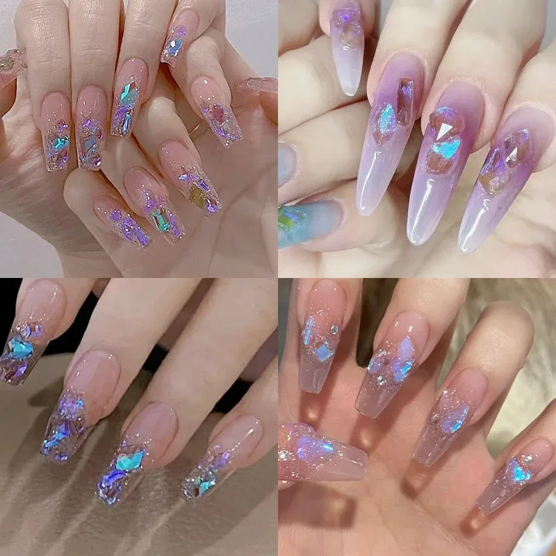 100Pcs 오로라 네일 아트 라인 석 멀티 모양 3D 수지 플랫 백 AB 크리스탈 네일 아트 공예 장식 믹스 스타일
