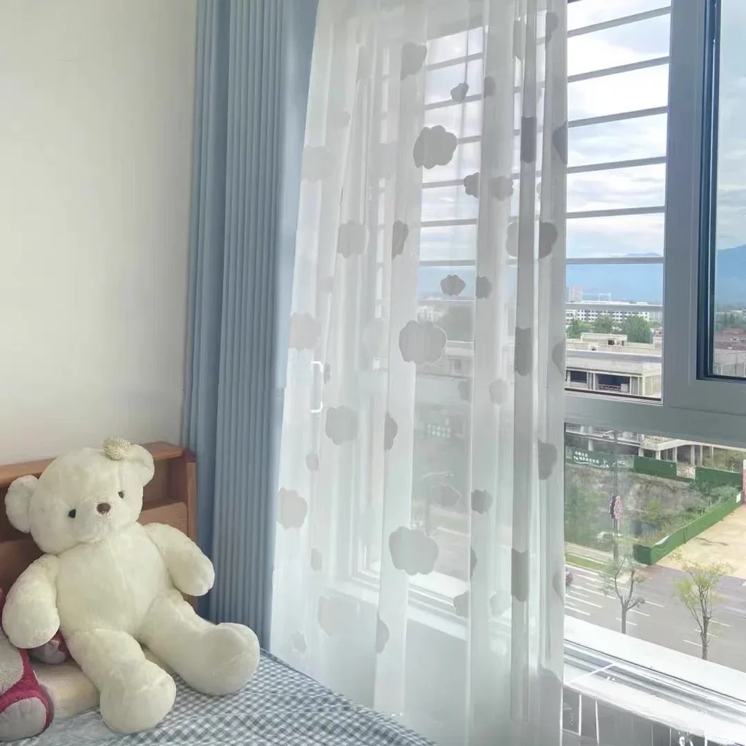 1PC American Style  2025 New Cloud Screens Bedrooms Balconies Embossed Three-dimensional Children's Rooms Window Curtains 4