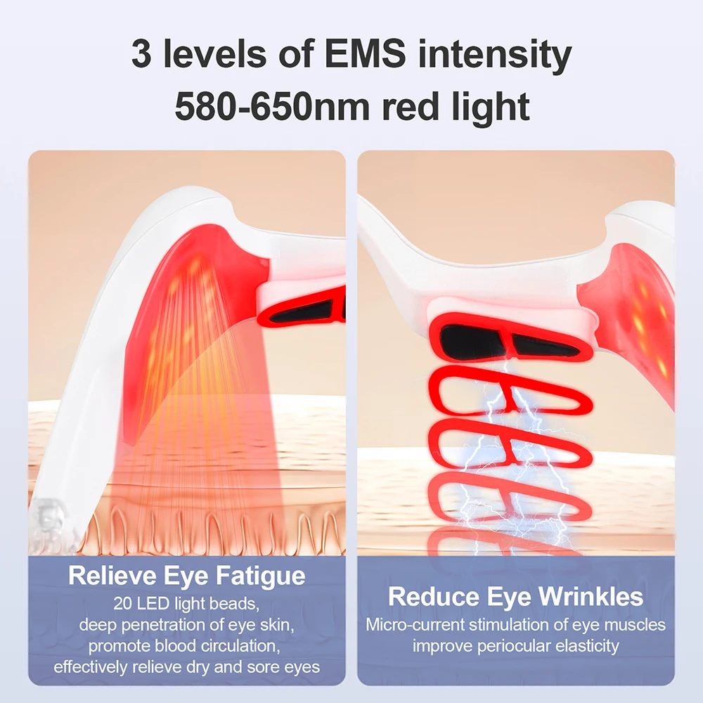 Visual 3D Eye Massager 20LEDs Red Light Therapy Relief Eye Fatigue 3 Gear EMS Massage Remove Dark Circles Eye Care Beauty Tool