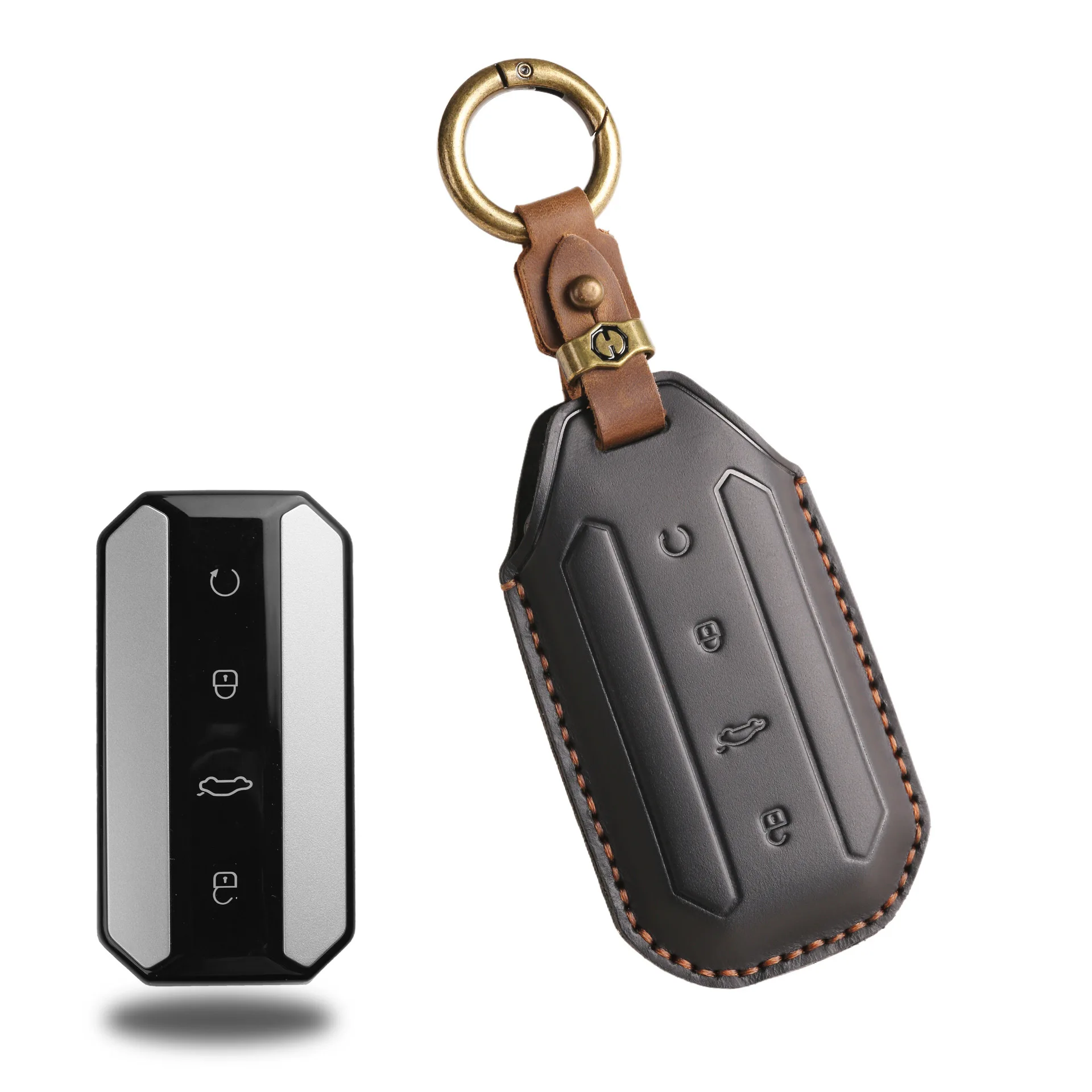 Elegant Leather Car Key Case with Keychain Accessories