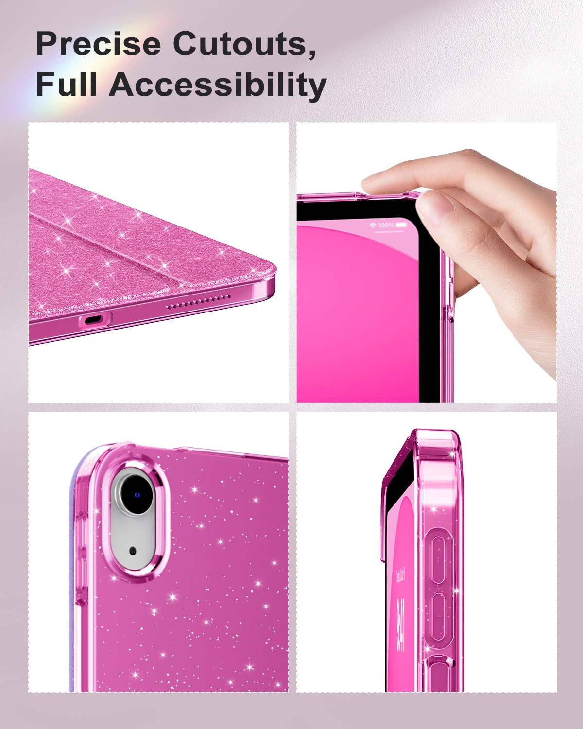 Sparkly Slim Stand Glitter Case with Shiny Clear Back