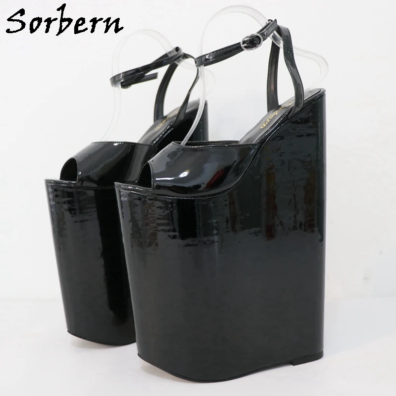 

Sorbern 30Cm Black Slingback Women Sandals Summer Shoes Open Toe Wedge Fetish High Heels Open Toe Unisex Drag Queen Shoes Custom