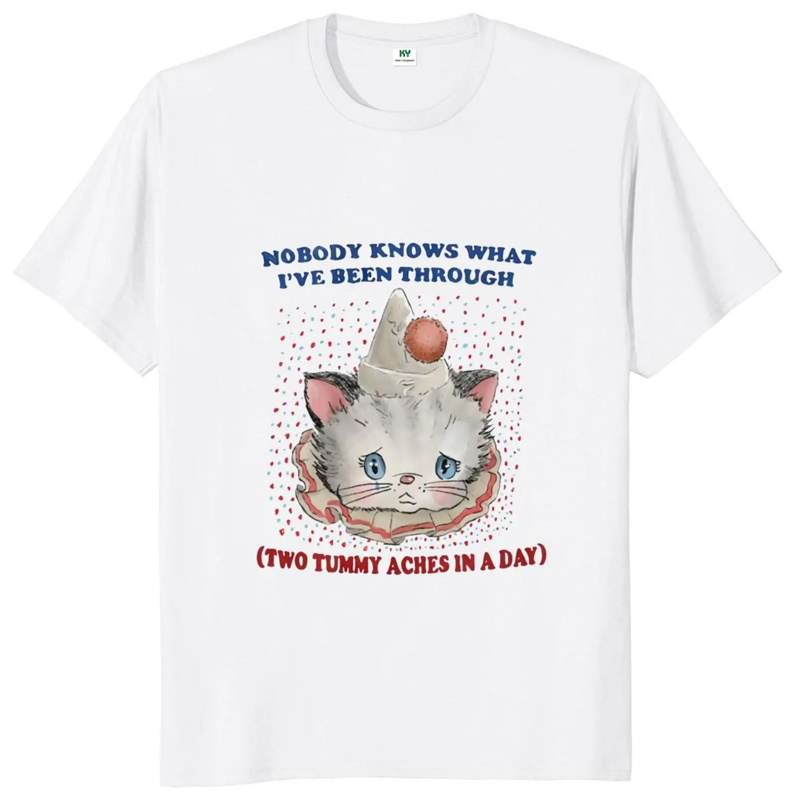 

Two Tummy Aches In A Day T Shirt Cute Cats Funny Meme Humor Short Sleeve Casual 100% Cotton Unisex Oversized T-shirts EU Size