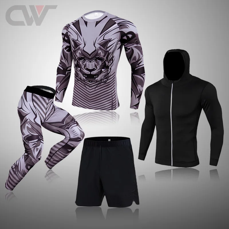 Thermal Underwear Set Thermal Underwear Men Winter Fitness 3D Printing Sparta Warm Base layer Sport Compression Suit