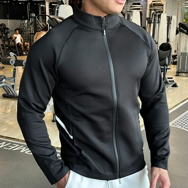 Sports Jacket Plus Size Men's Zip Up Long Sleeve T-shirts Quick Dry Gym Fitness Elasticity