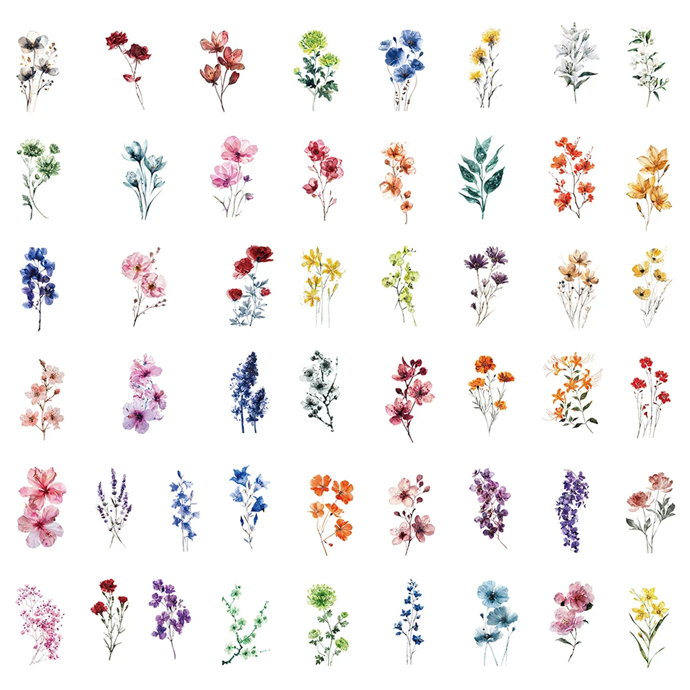50pcs Flower Sticker Transparent Ink Flower Sticker Waterproof Stickers Set for Journaling Clear Decals