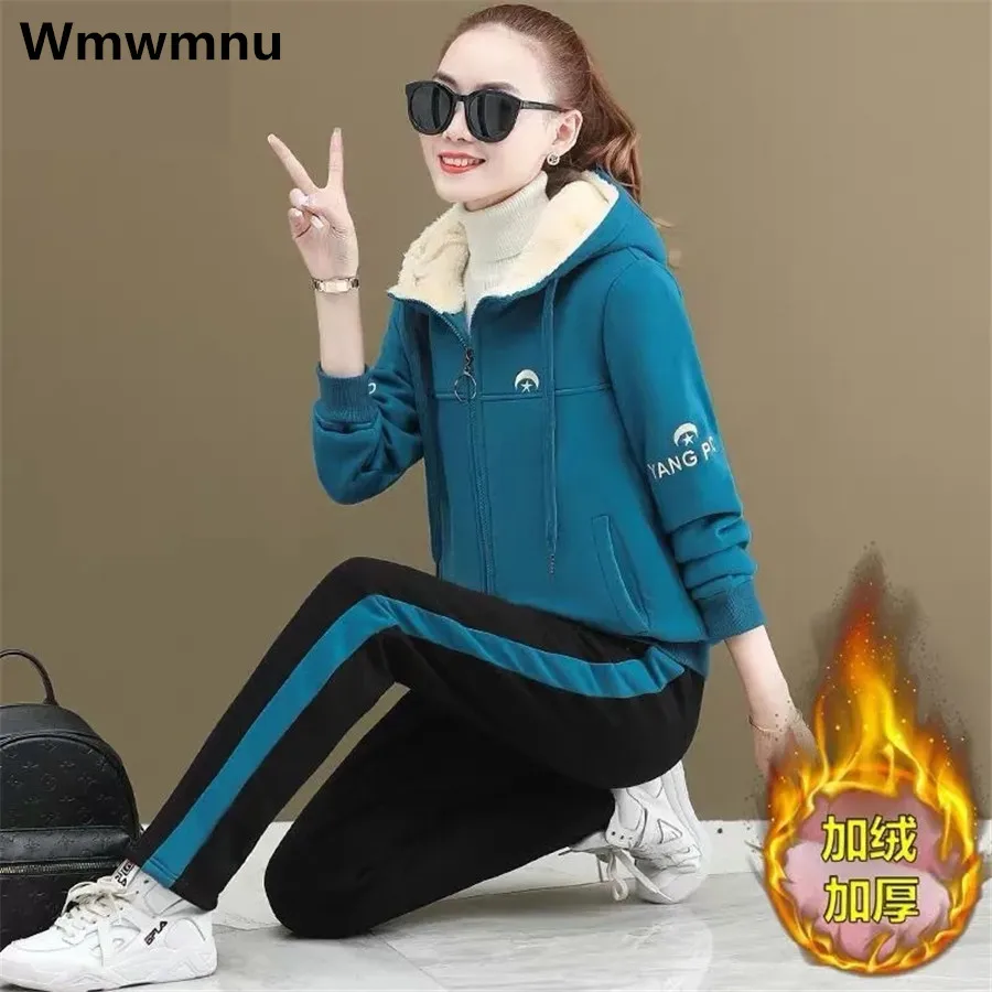 

Mom Winter Plush Tracksuits 2 Piece Sets Warm Lambwool Hoodies Ensemble Velvet Baggy Sweatpants Outfits Casual Oversize 4xl Suit