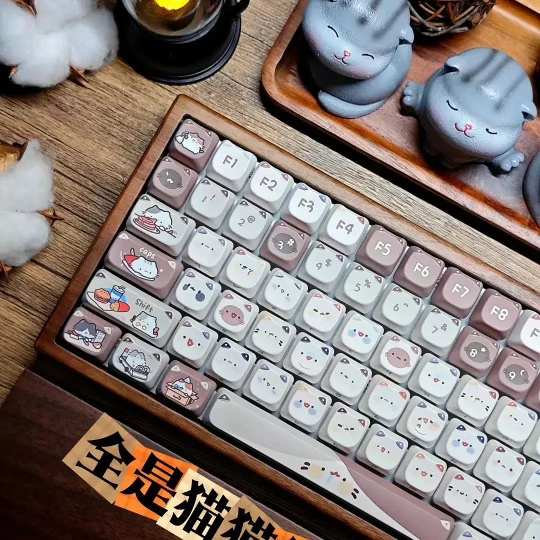 Mocha Cat Keycaps para Teclado Mecânico Cute Pbt Mao Keycaps Sublimação Térmica Quadrada Alice 2.25 u 2.75u 142 Chaves - Imagem 5