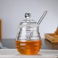 Household Transparent Glass Honey Jar with Lid Glass Stirring Stick Honey Bottle Creative Glass Transparent Jar Glass Container 1