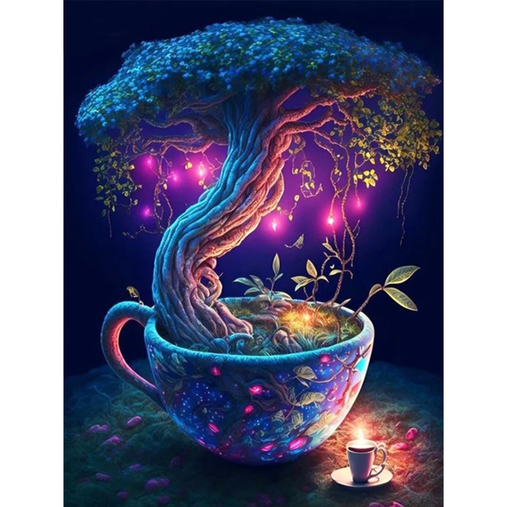 

LZAIQIZG Diamond Mosaic Coffee Cup Full Square Circular Painting Tree Embroidery Landscape Handmade Gift Decoration Living Room