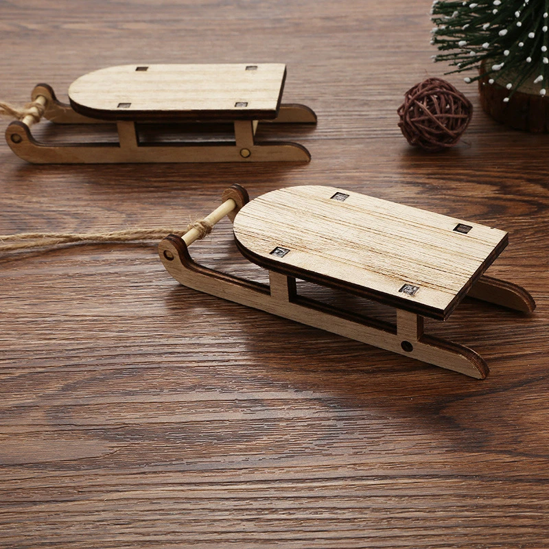 

Creative Wooden Xmas Sled Christmas Pendant Mini Sleighs For Christmas Hanging Decoration Christmas Ornaments Sleigh