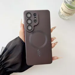 Metallic Magnetic Soft Case with Wireless Charging and Lens Protection - S25PLUS S24PLUS (Light brown)