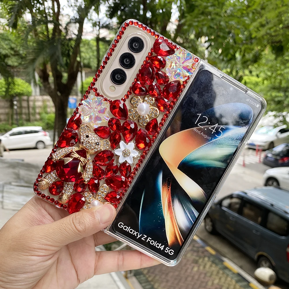 Cute 3d Bear Rhinestone Hard Pc Phone Case For Samsung Galaxy Z Fold_voghion.com