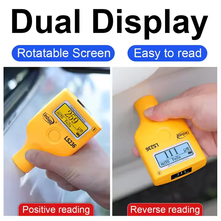 LS236 Portable Coating Thickness Gauge Dual Screen Car Paint Checker Meter Car Tester Paint Film Coating Thickness Gauge 3