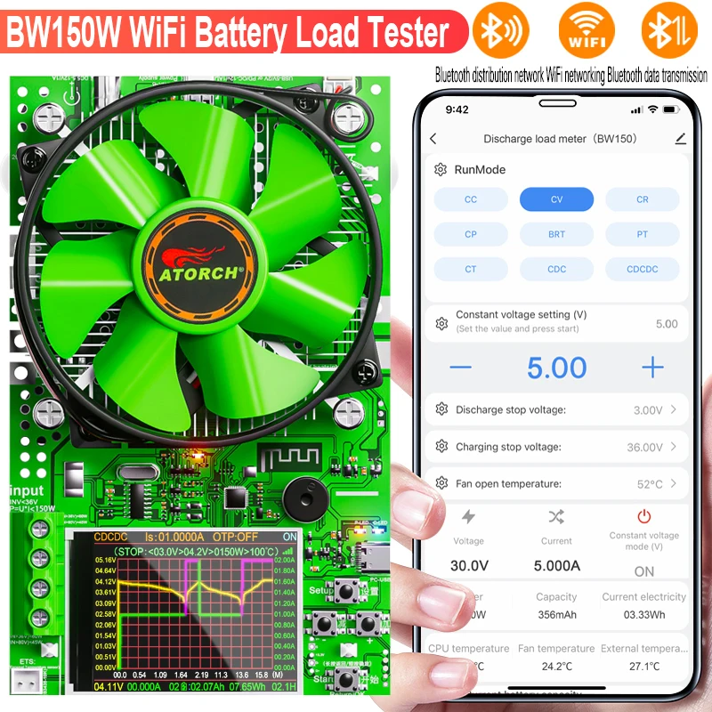 BW150 WiFi Tuya 150W 25A 4-Wires Battery Load Capacity Meter Battery Smart Electronic Charger Discharge USB Resistance Tester 2