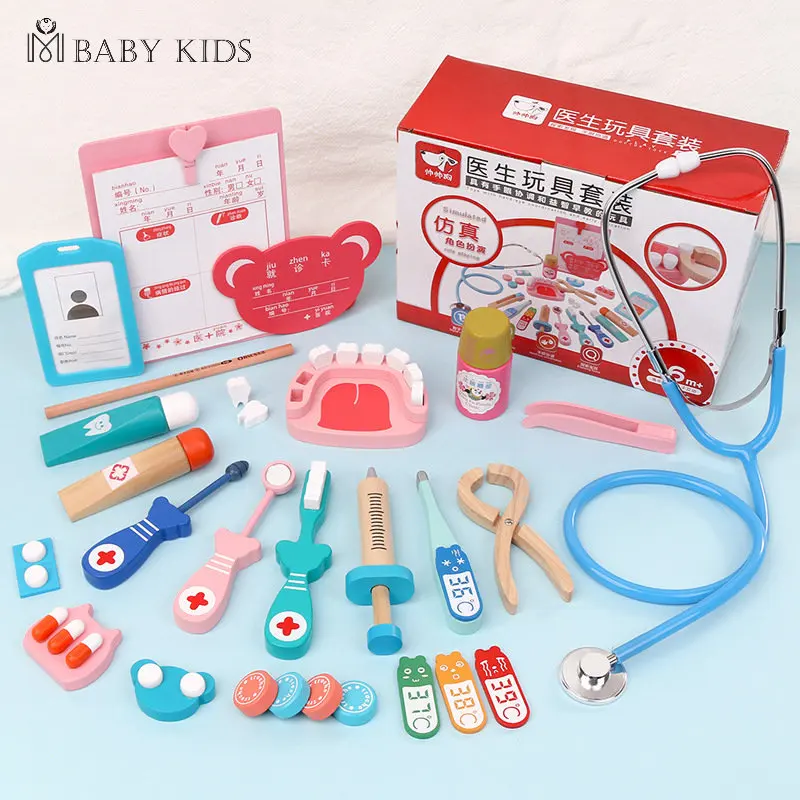 

Wooden Pretend Play Doctor Educationa Toys for Children Medical Simulation Medicine Chest Set for Kids Interest Development Kits