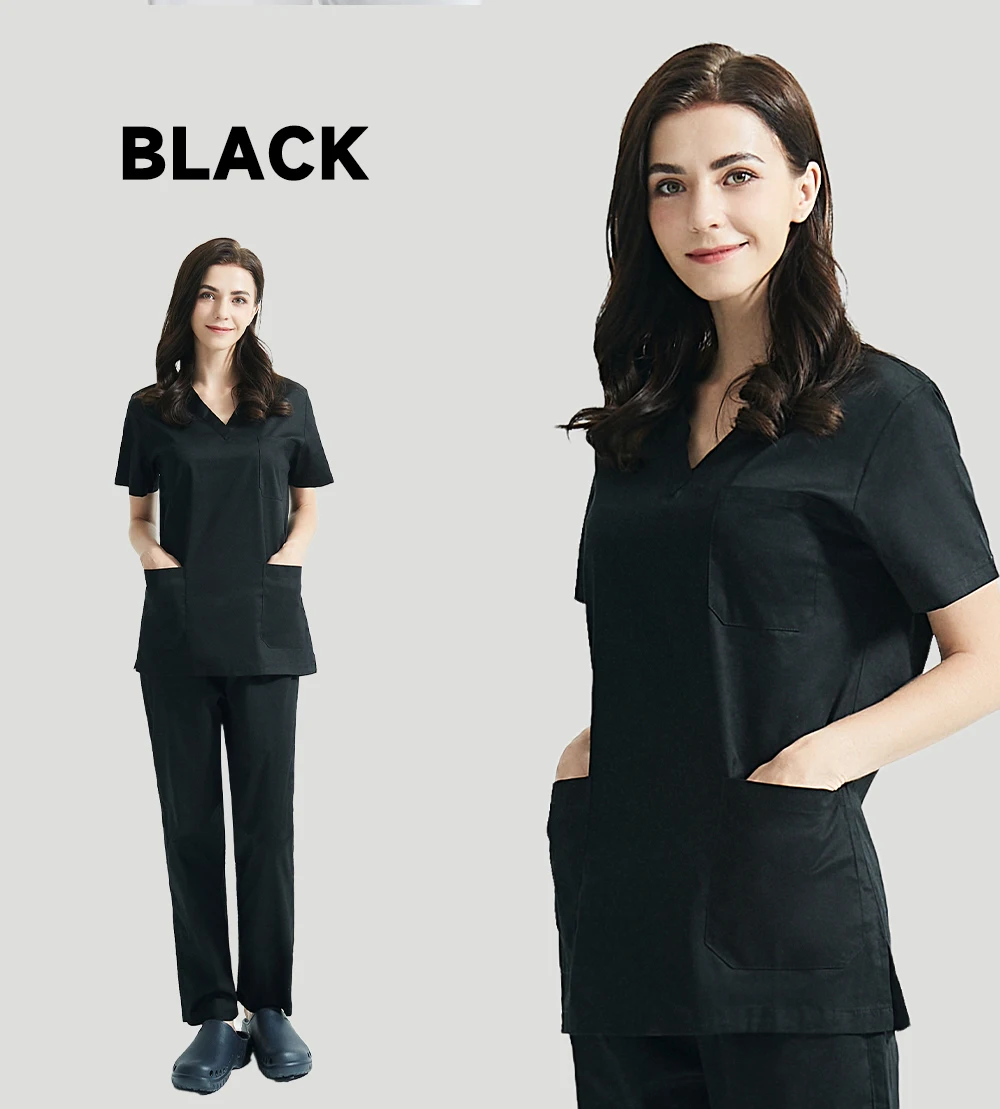 High Quality V-neck Scrub Tops Beauty Salon Nursing Elastic Waist Pants Unisex Breathable Surgery Uniform Medical Accessories