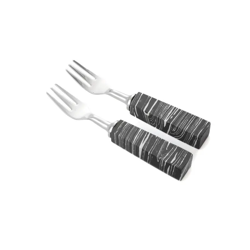 

& White Faux Marble Handle Demi Forks S/2