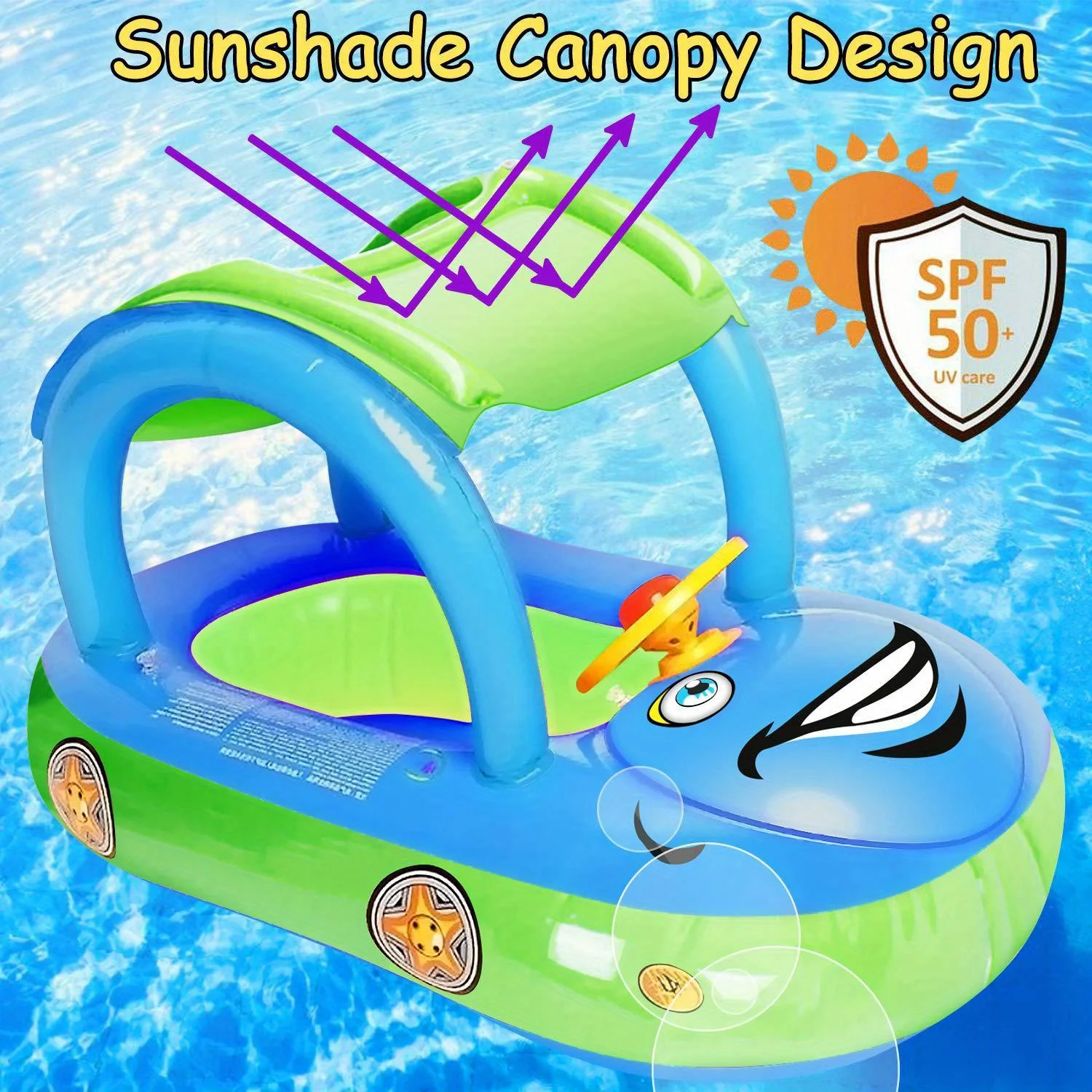 Sunshade Car Boat Sunscreen Seat Baby Swimming Ring with Sunshade Car Tappet with Horn Yacht copy