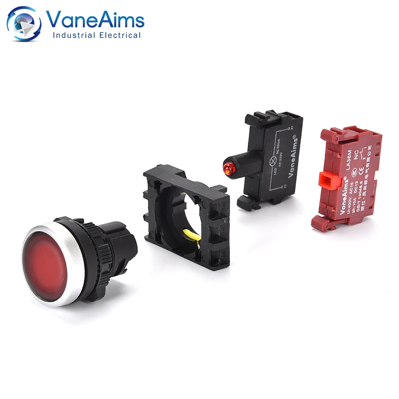 VaneAims 순간 자동 리셋 푸시 단추, LA36M 시리즈 1NO, 12v, 24v, LED 라이트 래칭 단추 스위치, 켜기, 끄기 쉬운 설치, 22mm