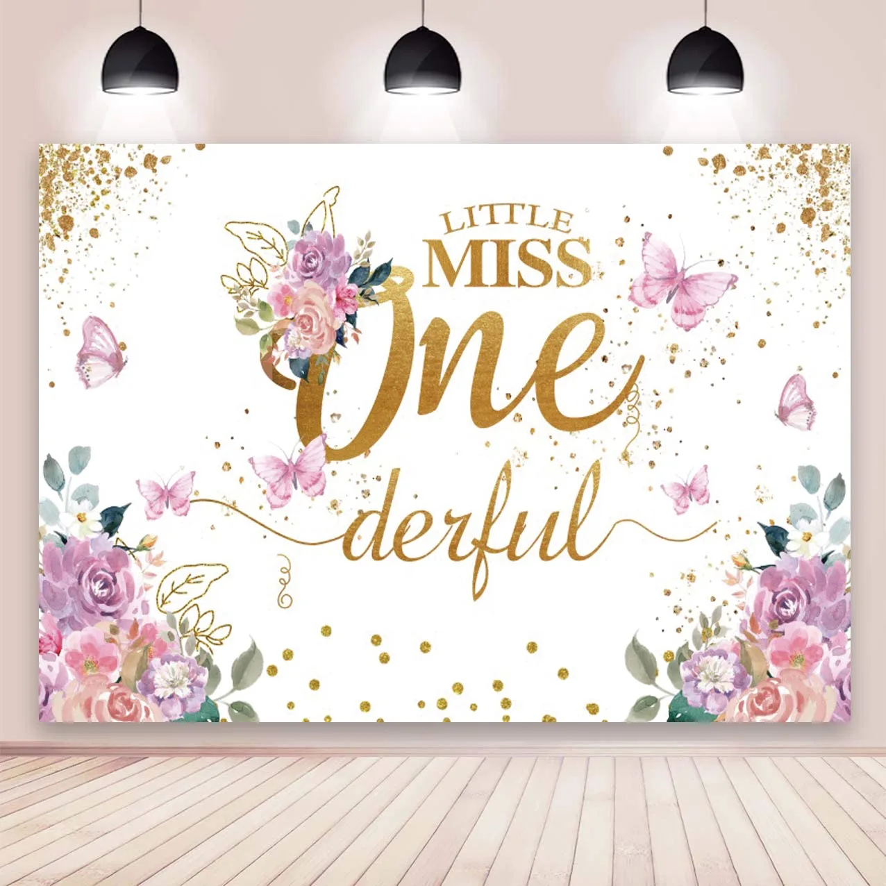 

Little Miss Onederful Backdrop Newborn Pink Floral Girls 1st Birthday Party Photo Background Baby Shower Cake Smash Photo Banner