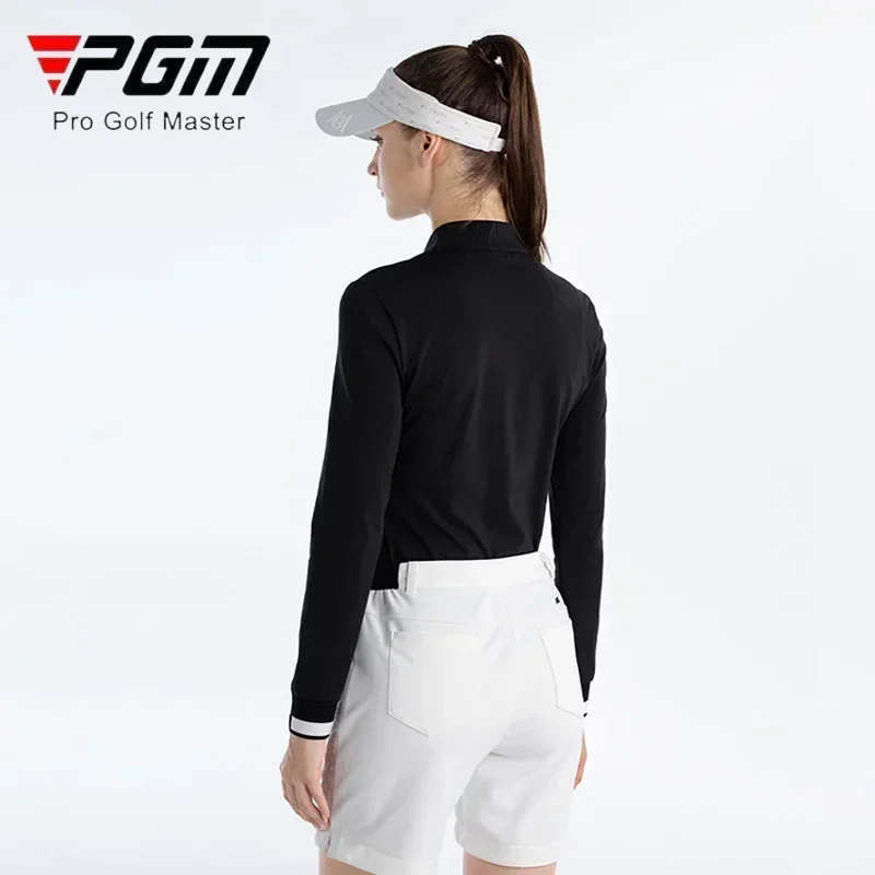 PGM Ladies Slim Long Sleeve Golf Shirt Women Patchwork Zipper Collar T-shirt Lady Soft Elastic Casual Shirt Outdoor Golf Apparel