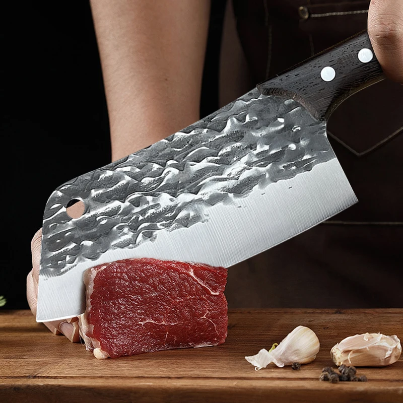Hammered Forged Kitchen Knives Stainless Steel Meat Cleaver Bone Chopping Knife Household Color Handle Vegetable Slicing Knife