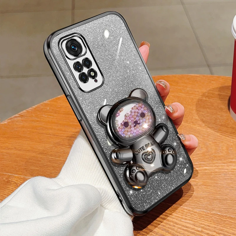 Coque de téléphone avec support à paillettes, ours mouvant, Note 11 s, pour Xiaomi Redmi Note 11 Pro Plus 4g 5g 11s 11t 11e 11pro_voghion.com