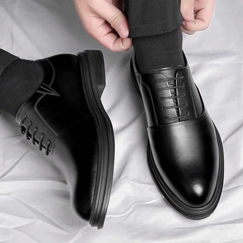 Business Men Oxford Leather Elevator Shoes Lift Sole Man Height Increase Insole 6CM Office Daily Life British