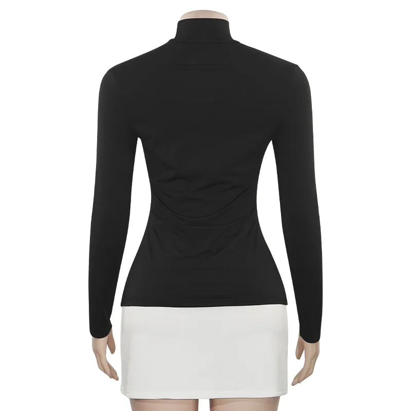 Turtleneck Splice Long Sleeve Mini Dress Women's Fashion Contrast Color Bodycon Sexy Dresses Autumn New Club Party Dress