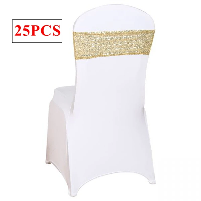 

Gold Color Single Layer Lycra Sequin Chair Band Spandex Chair Sashes For Wedding Chair Cover Event Party Decoration