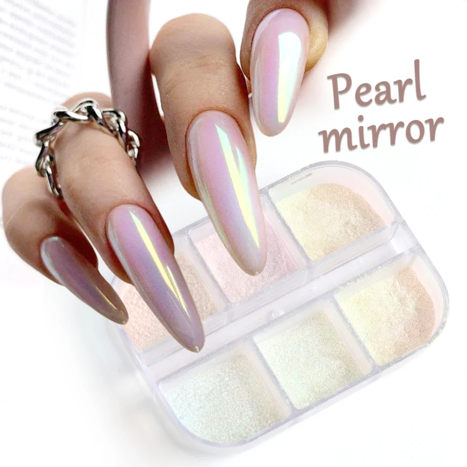 6 Grids Chrome Nail Powder Pearl Shell Holographic Nail Glitter Mirror Aurora Bubble Dipping Dust Art Decoration nail powder nail glitter nail decoration nail decorations NF1909-12