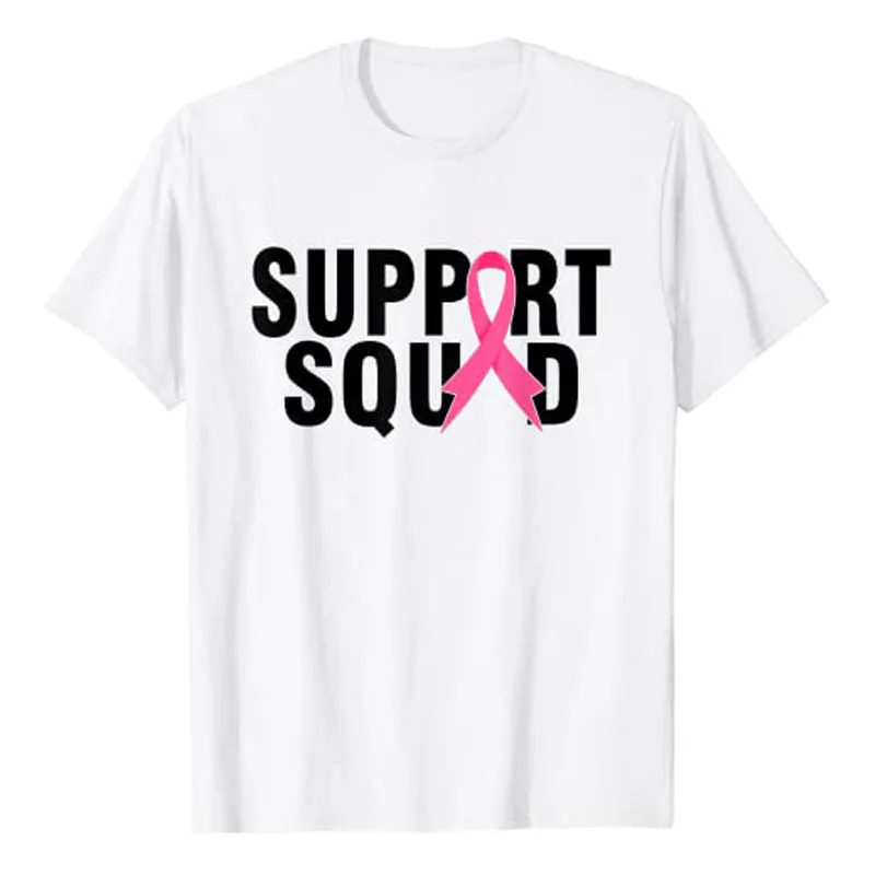 

Support Squad Breast Cancer Warrior Breast Cancer Awareness T-Shirt Letters Printed Sayings Quote Graphic Tee Tops Gifts