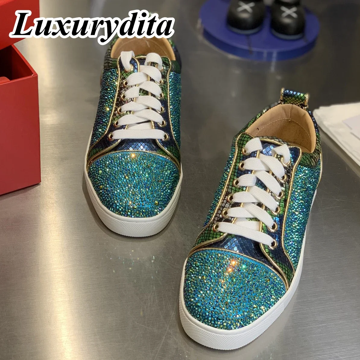 LUXURYDITA Designer Men Casual Sneakers Real Leather Rivet Luxury Womens Tennis Shoes 35-47 Fashion Unisex loafers HJ1518
