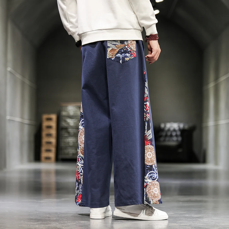 Casual Wide Leg Pants Men China Pants Chinese Traditional Harajuku Kung Fu Tang Suit Tai Chi Uniform Cotton Linen Trousers Men Hanfu Pants