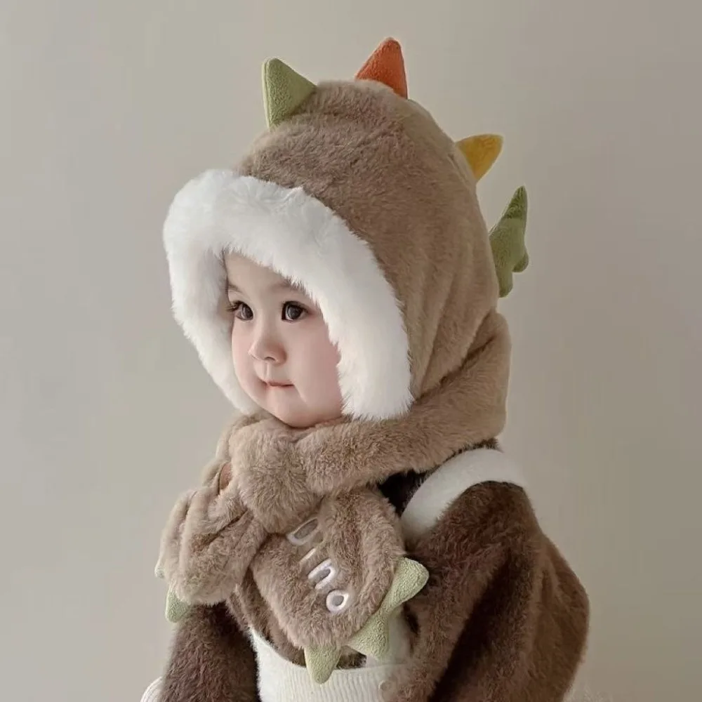 Windproof Warm Dinosaur Hat Scarf Set for Kids Outdoor Sports