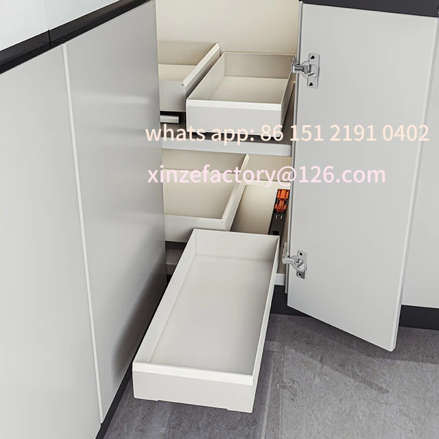 ตะกร้าจัดระเบียบในตู้ครัวแบบปรับแต่งได้ ชั้นวางมุมแบบตาข่ายแน่น สีฟ้า สำหรับเก็บเครื่องปรุงในตู้แบบลึกพิเศษ 4