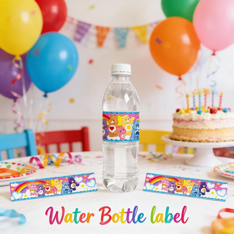 Care Bears Wasserflaschenetiketten 6 Stück Niedliches Design Aufkleber-Dekor-Set für Geburtstag Party Event Festival Feiertag Versammlung