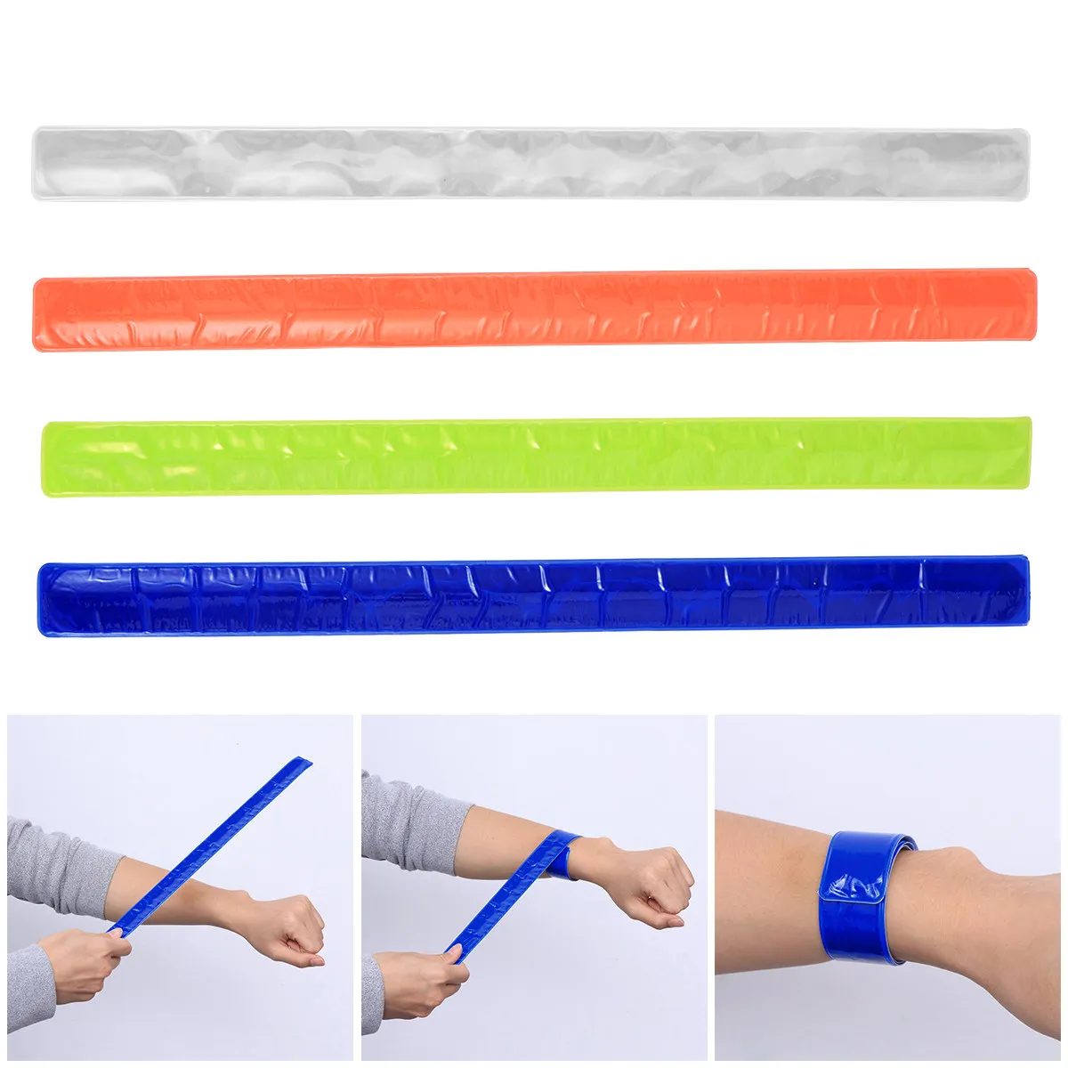 8Pcs 반사 PVC 손목 밴드 조정 가능한 슬랩 밴드 야간 달리기 걷기 하이킹 조깅을위한 안전 완장 높은 가시성