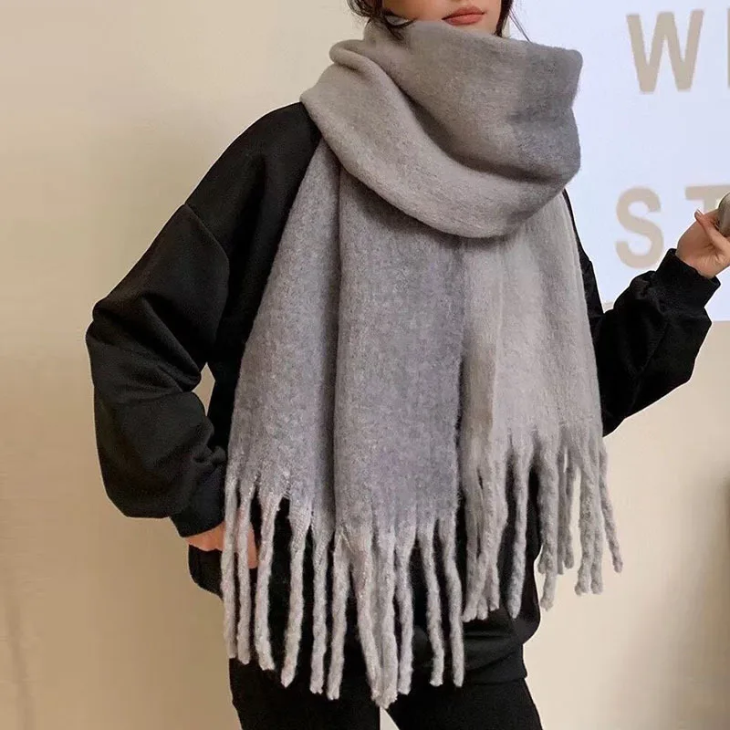 

Female Mohair Keep Warm Scarves Runway New 2 Colors High Quality Tassel Shawl Scarf Women Winter Soft Cold-resistant Y2K Clothes