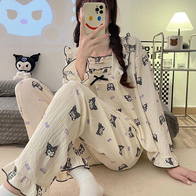 Sanrioes-Conjunto de pijamas de Anime Kuromi para mujer, de dibujos animados ropa de dormir, ropa de estar por casa Kawaii, regalos de talla grande, 2022 _ -
