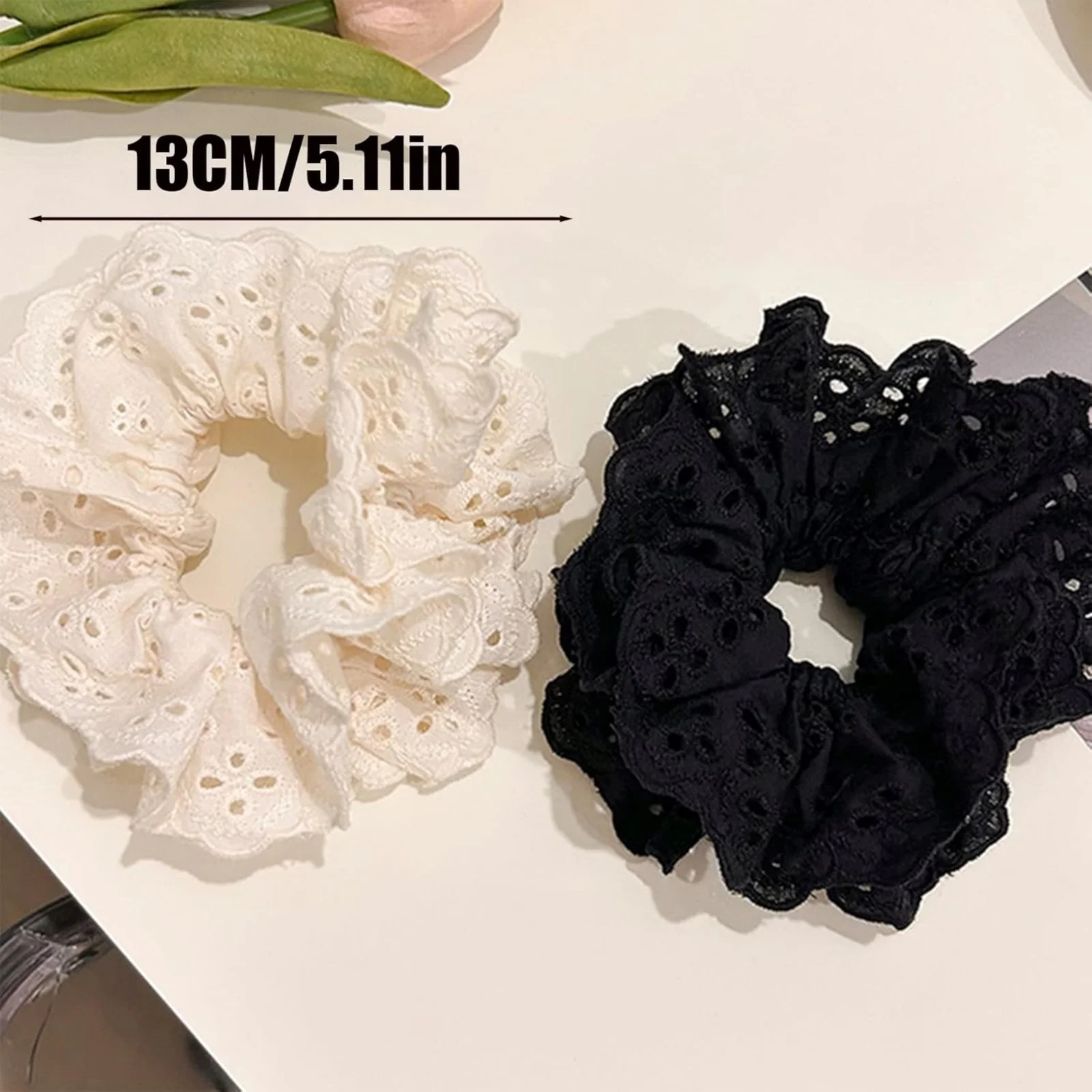 1Pc Elegant Lace Scrunchies Set, White & Black, Cute Hair Ties For Women, Perfect For Daily & Party Looks