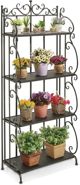 Hot-Black Metal Freestanding Shelf Rack 5