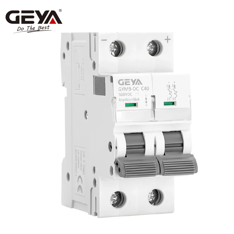 GEYA Din Rail DC MCB 6KA 2P 500V Mini Circuit Breaker DC 6A 10A 16A 20A 25A 32A 40A 50A 63A Solar Breaker circuit breaker