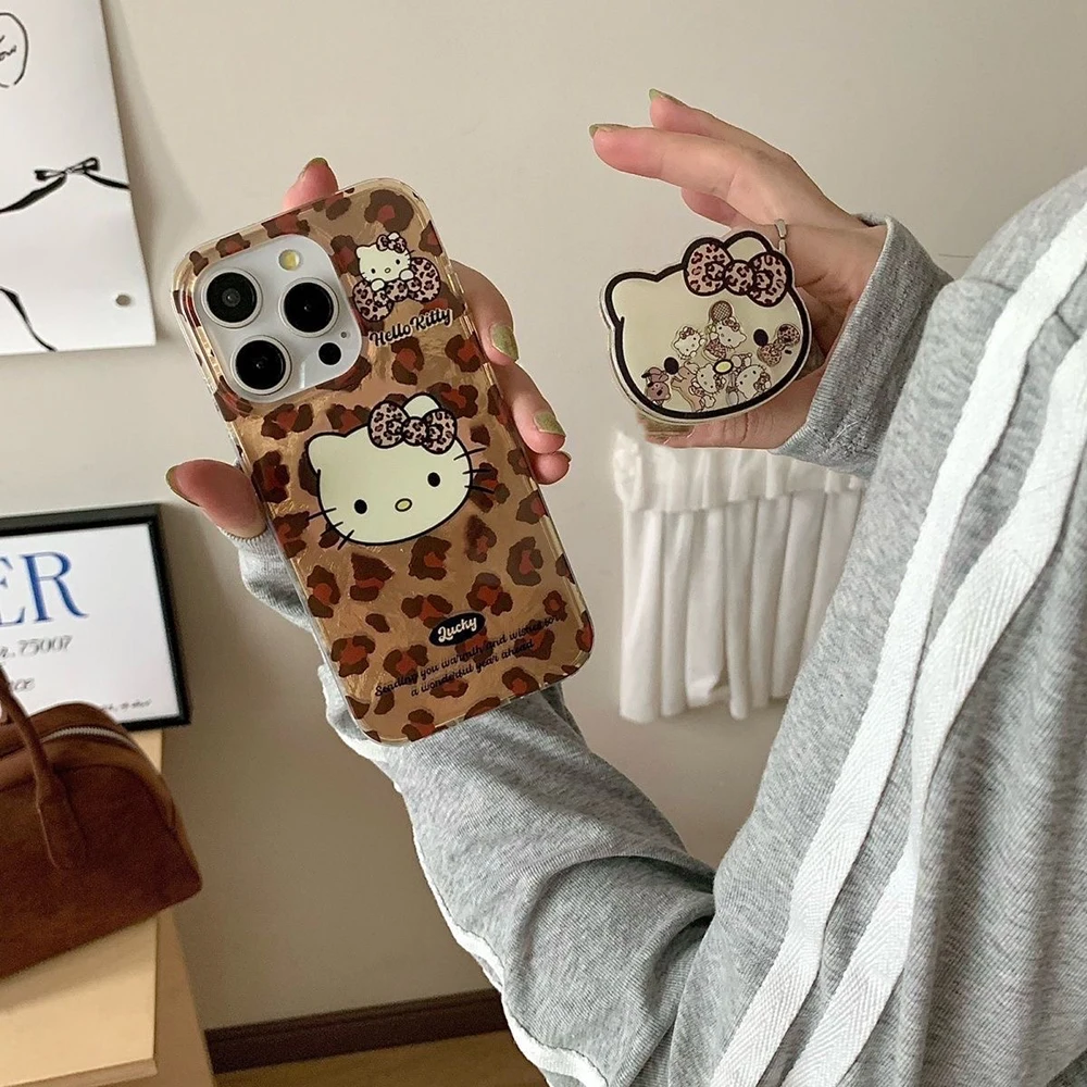Leopard Kitty Removable Grip Phone Case with Lustre Lining