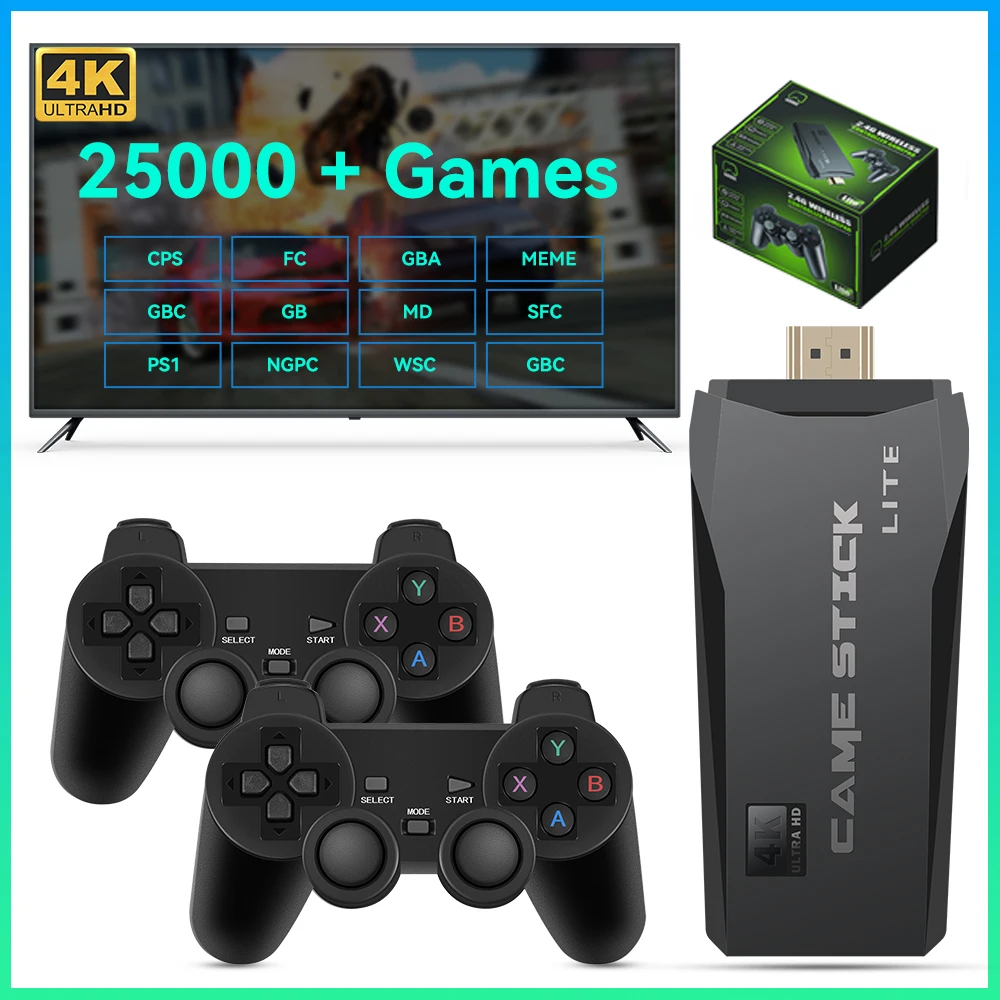 

4K HD M8 TV Game Stick Video Game Console With 25000+Classic Games For PS1/FC/GBA/MAME/MD 12 Emulators 2.4G Wireless Controller