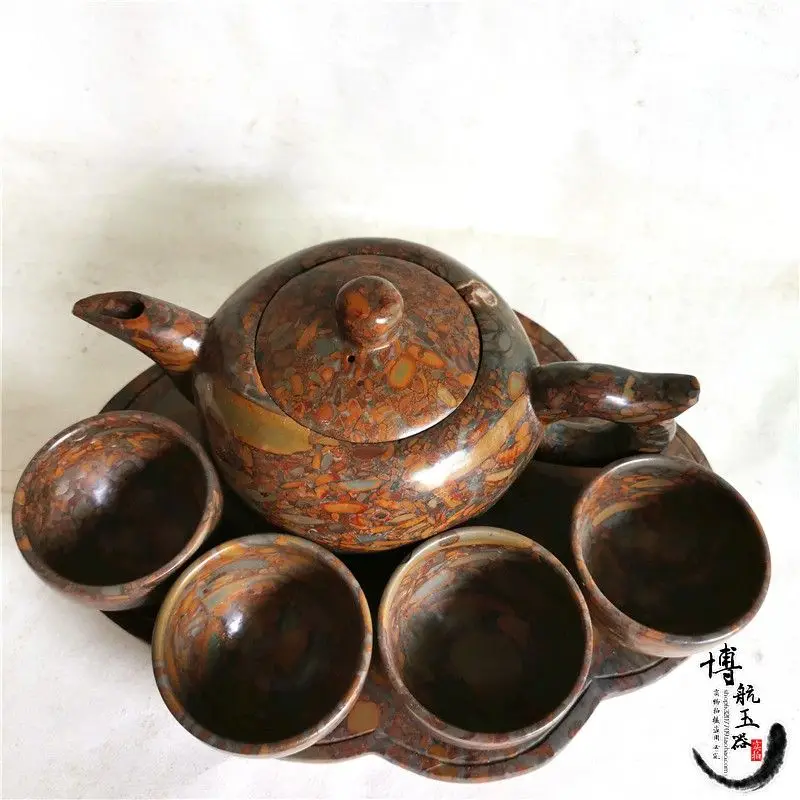 

Jade Teaset Chinese Tea Ceremony Natural Jades Stone Health Gongfu Teaware 1 Teapots 4 Teacup Tea Party Set For 4 People