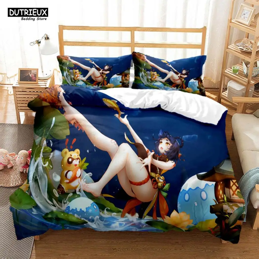 Genshin Impact Animation Cartoon Soft And Comfortable  Customizable Comforter Bedding Sets Bedding Set Luxury Quilt Cover 5