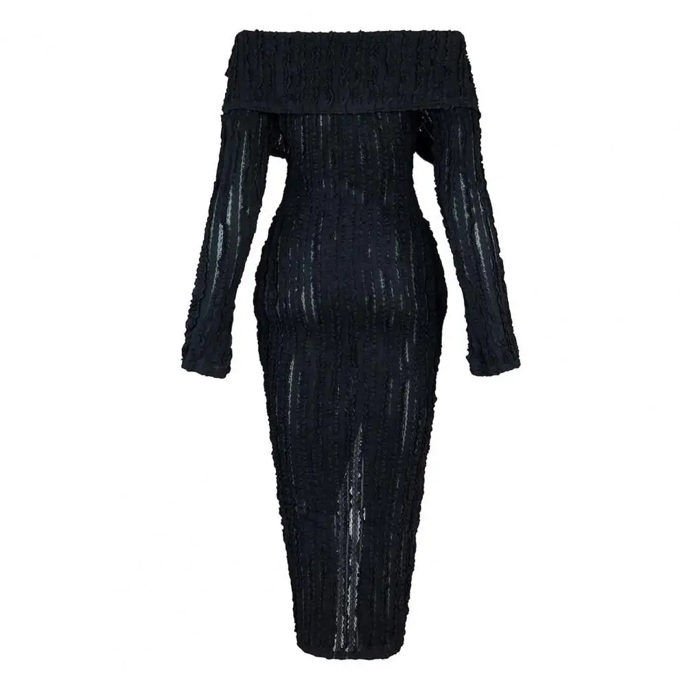 

Party Maxi Dress Elegant Off Shoulder Maxi Dress with Split Hem See-through Water Wave Design for Party Club Women's Long Sleeve