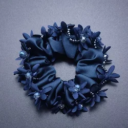 Elegant Korean Fashion Floral Hair Ties - Premium Women's Hair Accessories (A navy blue)